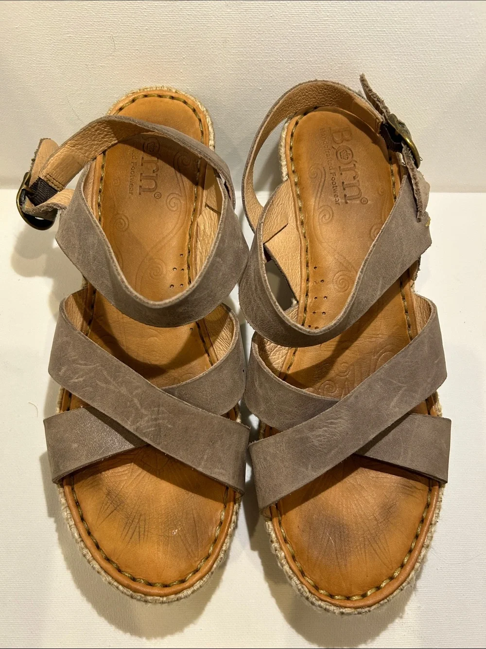 Born Taupe Cross-Over‎ Espadrille Sandals